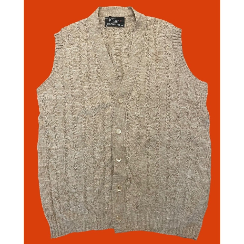 Vintage Vest Cable Knit Oatmeal Tan V-Neck XL